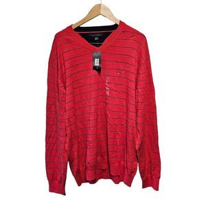 Tommy Hilfiger Red‎ With Blue Stripes V Neck Pullover Sweater XXL